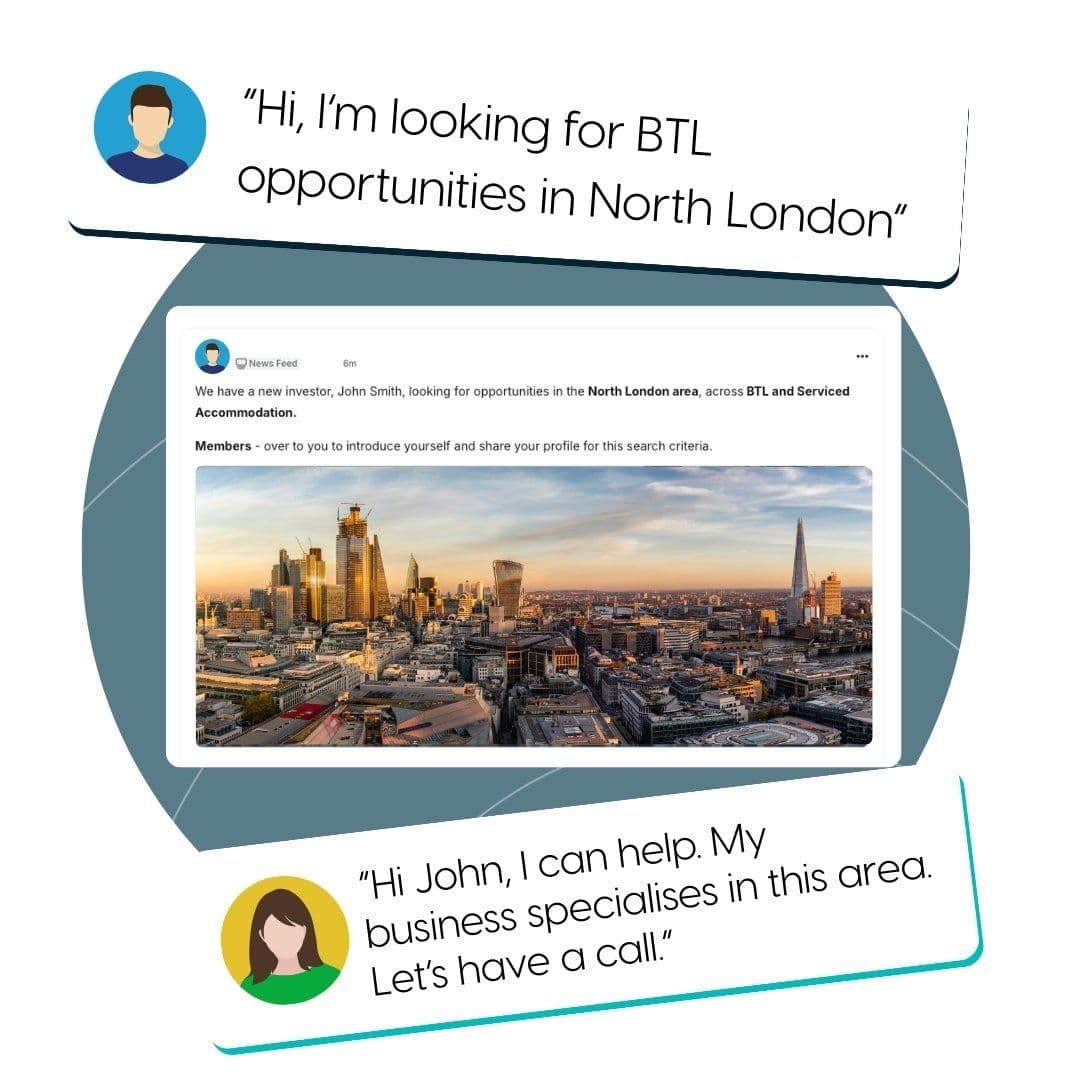 Illustration of connections and chat features on Property Connect.