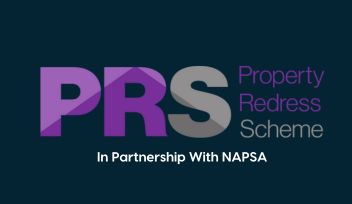 Property Redress Scheme (PRS) logo with note in partnership with NAPSA