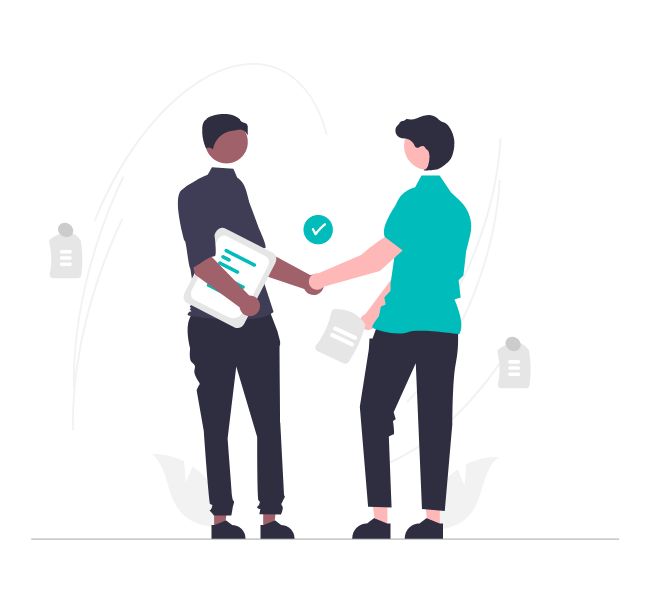 Illustration of a sourcing agent and an investor shaking hands